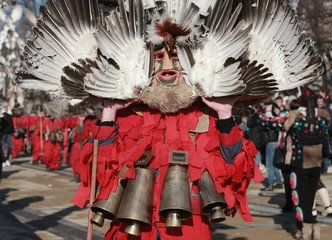 PERNIK, BULGARIA - JANUARY 30, 2016 - Masquerade festival Surva in Pernik, Bulgaria. People with...