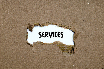 The word services appearing behind torn paper