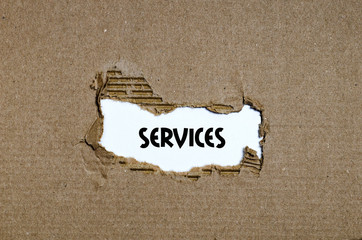 The word services appearing behind torn paper