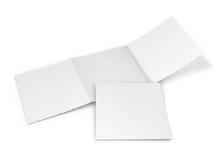 Three pages brochure with square pages isolated on white.
