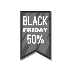 Black Friday sale ribbon icon in cartoon style isolated on white background vector illustration