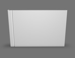 Closed photo book album hard empty cover standing on gray background 3D illustration.