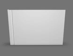 Fototapeten Grau Closed photo book album hard empty cover standing on gray background 3D illustration.  © picture-waterfall