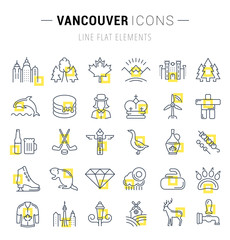 Set Vector Flat Line Icons Vancouver and Canada