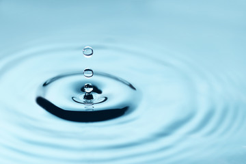 Three water drop falling abstract in blue hues.