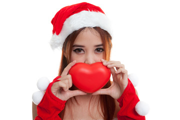 Asian Christmas Santa Claus girl with red heart.