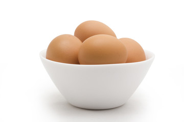 Egg, Brown Eggs in White Plate, Isolated on White Background