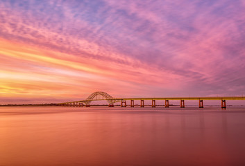 Fototapeta na wymiar Robert Moses Bridge at sunset
