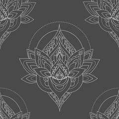 Seamless vector vintage pattern with abstract lotus illustrations