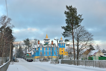 View of the bridge and the Church  blue and white