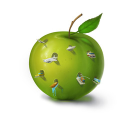 Illustration of Green Apple with with different kind of transport inside