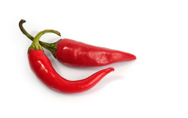 red chili peppers - hot spices on white background 