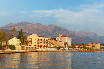 Fototapeta premium Embankment of Tivat city before sunset. Montenegro