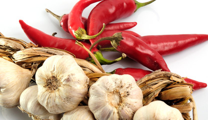 garlic and red chili peppers - hot spices 
