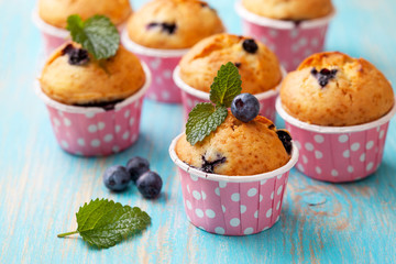 blueberry muffins in pink cases