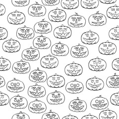 hand drawn jack-o-lantern seamless pattern - halloween background