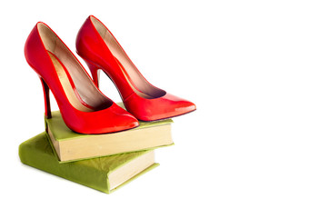 bright, multicolored female shoes on high heels
