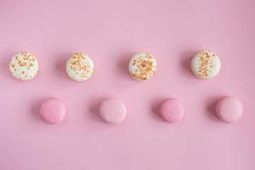 top view of tasty pink and white macaroons