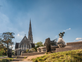 Church of Saint Alban and fountain in Copenhagen, Denmark