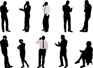 people silhouettes with phone - vector