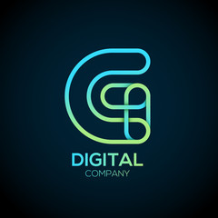 Letter G Logo Design.Linked shape circle symbol,Digital,green blue