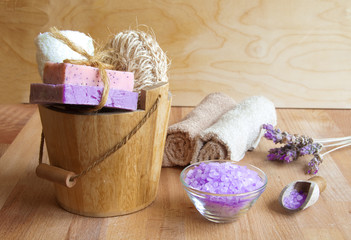Spa products with soaps and sea salt