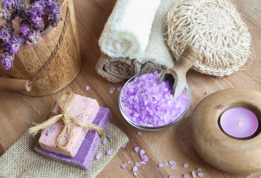 Spa products with soaps and sea salt