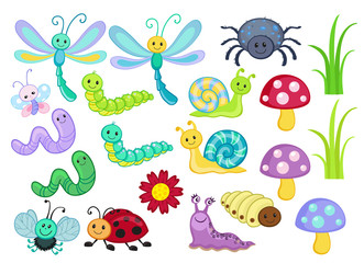 Obraz na płótnie Canvas Vector Set of Cute Cartoon Bugs