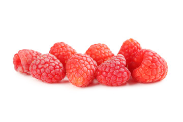 Red raspberries isolated on a white