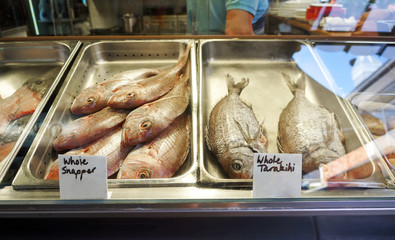 Fish for sale at Auckland natural food farmer's market.