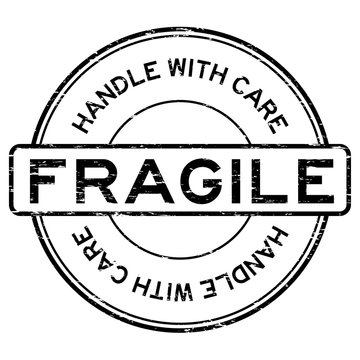 Grunge black fragile handle with care rubber stamp