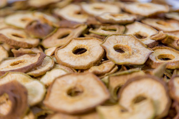 Cut in rings and dried fruits pear