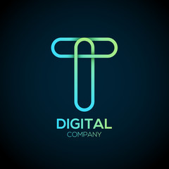 Letter T Logo Design.Linked shape circle symbol,Digital,green blue