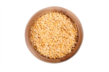 Dried beans peas in a wooden bowl on a white background. ingredient for a healthy lifestyle and diet.