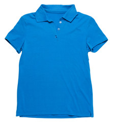 Women's blue polo shirt on white