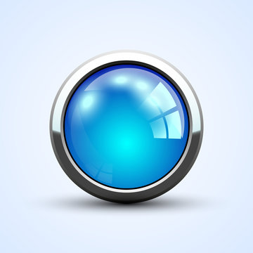 Vector Round Blue Button, Realistic Design