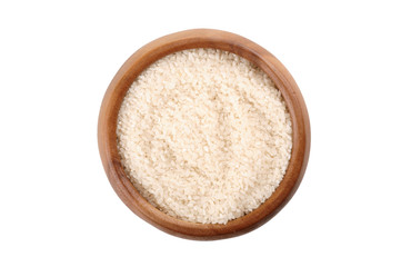 Fototapeta na wymiar broken rice in a wooden bowl. for healthy cooking ingredient