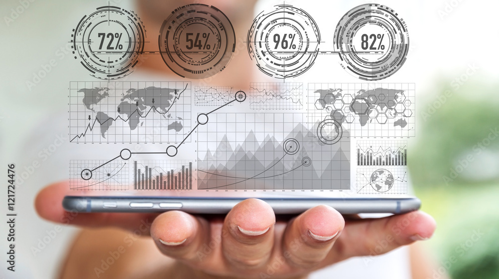 Poster Businessman using digital graph interface ‘3D rendering’