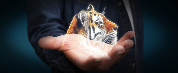 Person holding fractal endangered tinger illustration 3D renderi