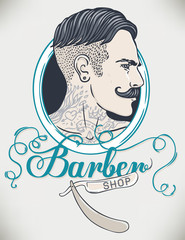 Hipster Barber Shop Business Card design template.