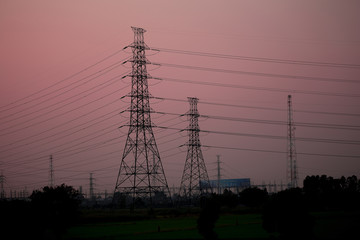 High voltage pole Sunset light