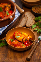 Baked Stuffed Mini Sweet Peppers. Selective focus.