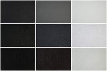Leather texture set, three different textures in black, gray and white
