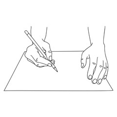 Human hands holding a pen and writing on paper