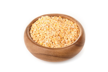 Dried beans peas in a wooden bowl on a white background. ingredient for a healthy lifestyle and diet.