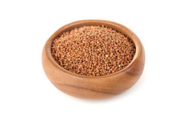 Buckwheat in a wooden bowl. for healthy cooking ingredient