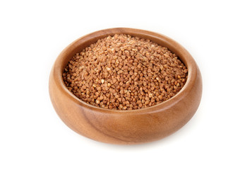 Buckwheat in a wooden bowl. for healthy cooking ingredient
