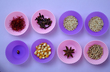 paper trays cupcakes with spices and seeds