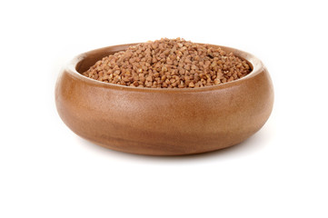 Buckwheat in a wooden bowl. for healthy cooking ingredient