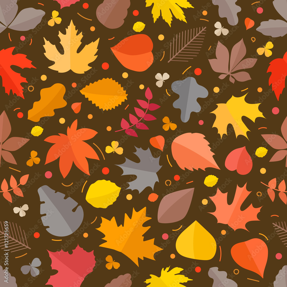 Poster autumn seamless vector pattern. fall leaves collection